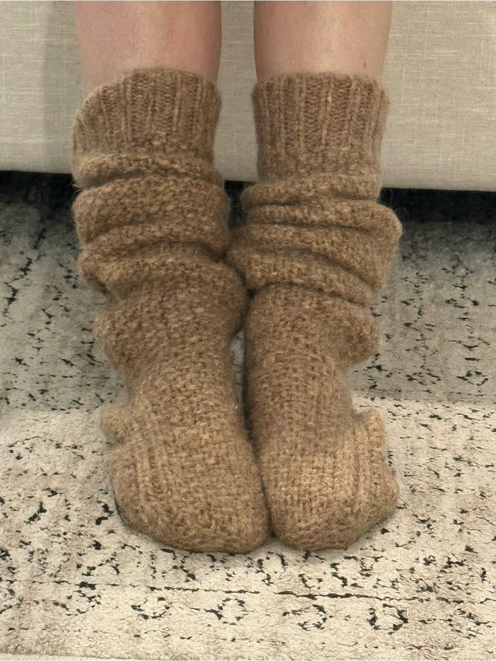 Slouchy alpaca wool-blend knitted socks in tan/light chestnut brown